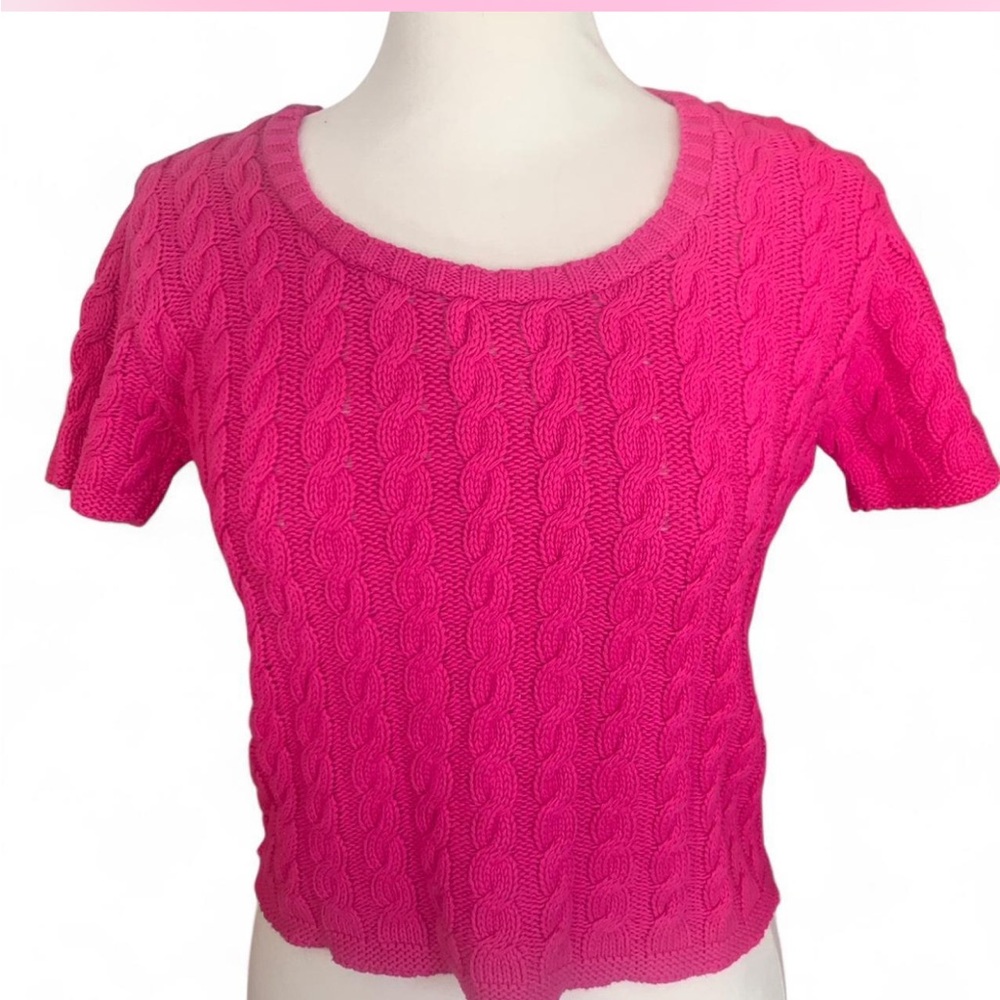 Vintage Peter Carol Cable Knit 100% Cotton Pink Sweater